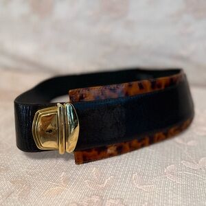 Suzi Roher Women’s Belt Vtg Black Brown Tortoise Shell Wide Stretch Canada Made
